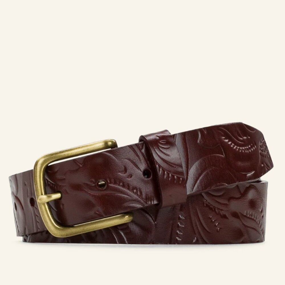 NWT Patricia Nash Womens Florence Brown Leather Vietri Belt Embossed Small
